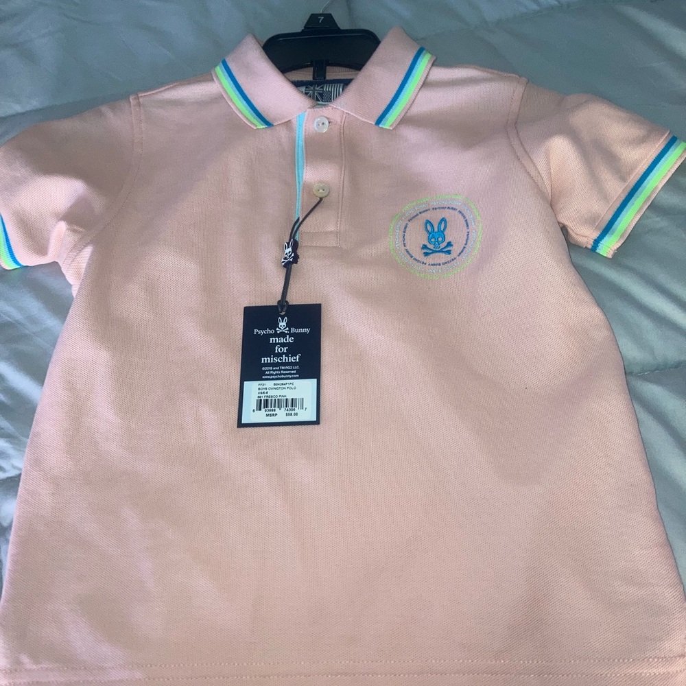 Psycho Bunny baby pink unisex Ovington polo. Boys XS 5/6